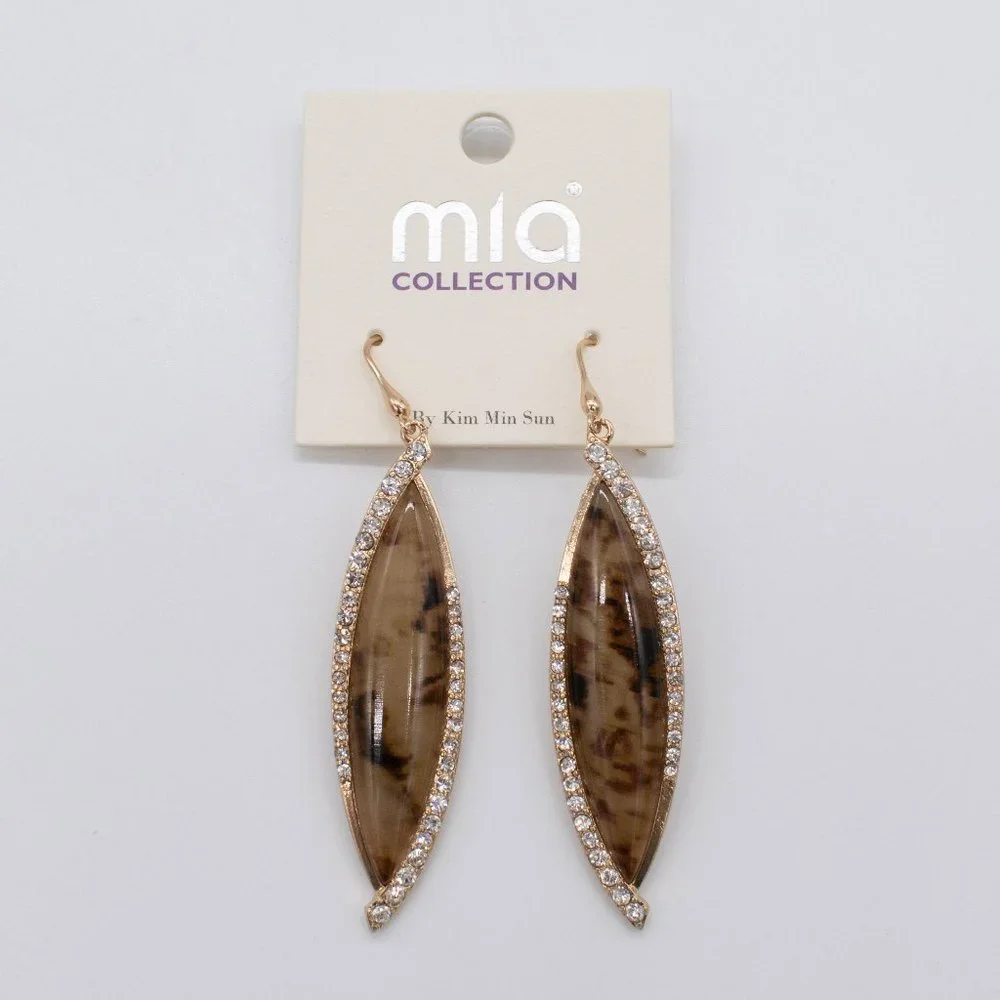 Mia Collection by Kim Min‎ Sun Brown Gold Jeweled Dangle Earrings